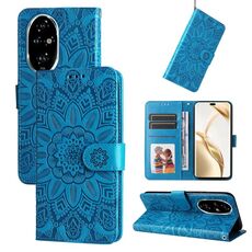 Custodia per telefono in pelle girasole goffrata per Honor 200 Pro (blu)