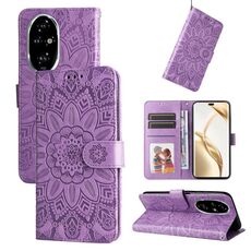 Custodia per telefono in pelle girasole goffrata per Honor 200 Pro (viola)