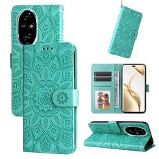 Custodia per telefono in pelle girasole goffrata per Honor 200 Pro (verde)