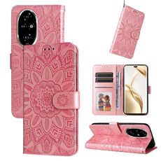 Custodia per telefono in pelle girasole goffrata per Honor 200 Pro (oro rosa)