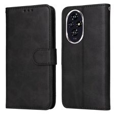 Custodia per telefono in pelle flip con texture classica in vitello per Honor 200 (nera)