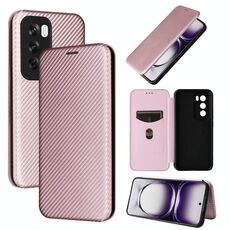 Per OPPO Reno12 5G Custodia per cellulare in pelle con texture globale in fibra di carbonio (rosa)