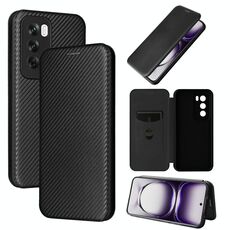 Per OPPO Reno12 5G Custodia per cellulare in pelle con texture globale in fibra di carbonio (nera)