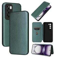 Per OPPO Reno12 5G Custodia per cellulare in pelle con texture globale in fibra di carbonio (verde)