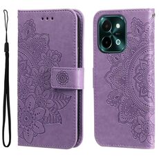 Per vivo Y28 4G Global 7-petali fiori goffratura custodia per telefono in pelle (viola chiaro)