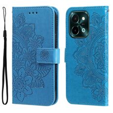 Per vivo Y28 4G Global Custodia per cellulare in pelle con fiori a 7 petali (blu)