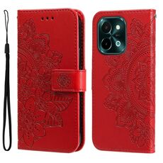 Per vivo Y28 4G Global Custodia per cellulare in pelle con fiori a 7 petali (rossa)