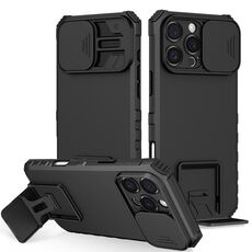 Per iPhone 16 Pro Custodia per telefono con supporto stereoscopico scorrevole Camshield (nero)