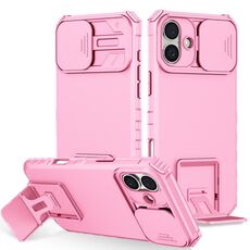 Per iPhone 16 Plus Custodia per telefono con supporto stereoscopico scorrevole Camshield (rosa)