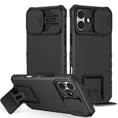 Per iPhone 16 Plus Custodia per telefono con supporto stereoscopico scorrevole Camshield (nero)