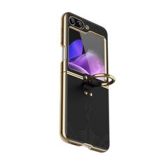 Custodia per telefono in pelle goffrata elettrolitica per Samsung Galaxy Z Flip6 con anello (nero)