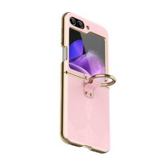 Per Samsung Galaxy Z Flip6 Custodia per telefono in pelle goffrata elettrolitica con anello (rosa)