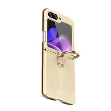 Per Samsung Galaxy Z Flip6 Custodia per telefono in pelle goffrata elettrolitica con anello (oro)