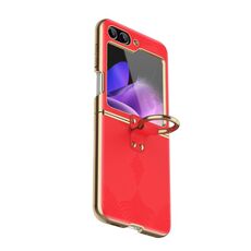 Per Samsung Galaxy Z Flip6 Custodia per telefono in pelle goffrata elettrolitica con anello (rosso)