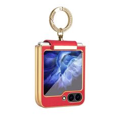 Per Samsung Galaxy Z Flip6 Custodia per telefono PU colorata con supporto ad anello (rosso)