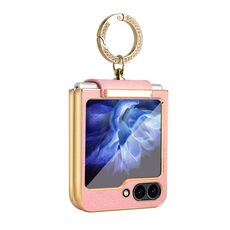 Per Samsung Galaxy Z Flip6 Custodia per telefono PU colorata con supporto ad anello (rosa)