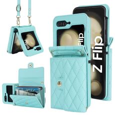 Per Samsung Galaxy Z Flip6 Custodia per telefono in PU con trama rombica e cordino lungo (verde menta)