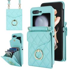 Per Samsung Galaxy Z Flip6 Custodia per telefono con slot per schede RFID a reticolo diamantato con supporto ad anello (verde)