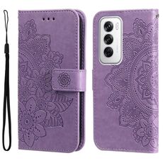 Per OPPO Reno12 5G Custodia per telefono in pelle con goffratura globale a sette petali di fiori (viola chiaro)