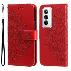 Per OPPO Reno12 5G Custodia per telefono in pelle con goffratura globale a sette petali di fiori (rossa)
