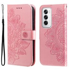 Per OPPO Reno12 5G Custodia per telefono in pelle con goffratura globale a sette petali di fiori (oro rosa)