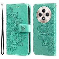 Per OPPO Reno12 F 5G Global Custodia in pelle con stampa a fiori a sette petali (verde)