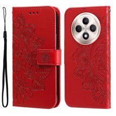 Per OPPO Reno12 F 5G Global Custodia in pelle con stampa a fiori a sette petali (rosso)