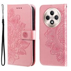 Per OPPO Reno12 F 5G Global Custodia in pelle con stampa a fiori a sette petali (oro rosa)