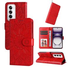 Per OPPO Reno12 5G Custodia per cellulare in pelle girasole goffrata globale (rossa)