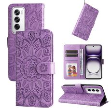 Per OPPO Reno12 5G Custodia per cellulare in pelle di girasole goffrata globale (viola)