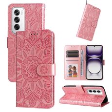 Per OPPO Reno12 5G Custodia per telefono in pelle con motivo girasole in rilievo globale (oro rosa)