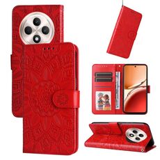 Per OPPO Reno12 F 5G Custodia per telefono in pelle con stampa girasole globale (rosso)
