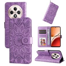 Per OPPO Reno12 F 5G Custodia per telefono in pelle con stampa girasole globale (viola)