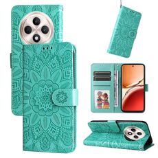 Per OPPO Reno12 F 5G Custodia per telefono in pelle con stampa girasole globale (verde)