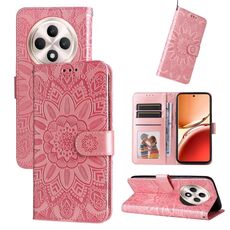 Per OPPO Reno12 F 5G Custodia per telefono in pelle con motivo girasole in rilievo globale (oro rosa)