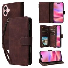Custodia per telefono in pelle con cerniera per portafoglio con slot multi-scheda per iPhone 16 (caffè)