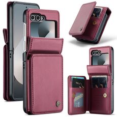 Per Samsung Galaxy Z Flip6 5G CaseMe C22 PC+TPU Custodia antifurto in pelle stile business RFID (vino rosso)
