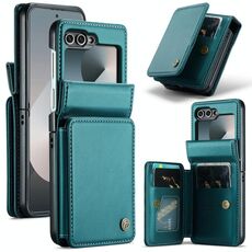 Per Samsung Galaxy Z Flip6 5G CaseMe C22 PC+TPU Custodia antifurto in pelle stile business RFID (blu verde)