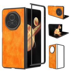 Custodia per telefono in PU con texture Lichi Dual Color per Honor Magic V3 (arancione)