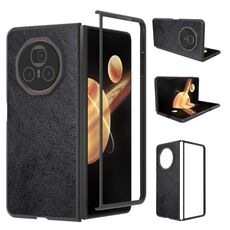 Custodia per telefono in PU con texture Lichi Dual Color For Honor Magic V3 (nera)