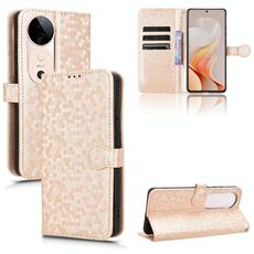 Per vivo S19 Custodia per telefono in pelle con trama a nido d'ape (oro)