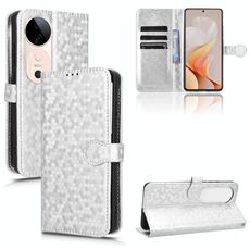 Custodia per telefono in pelle con texture a nido d'ape per vivo S19 (argento)