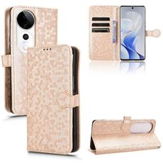 Per vivo S19 Pro Custodia per telefono in pelle con trama a nido d'ape (oro)