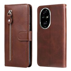 Per Honor 200 Pro Custodia per cellulare in pelle con cerniera alla moda con texture di vitello (marrone)