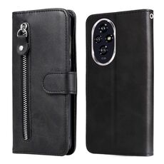 Custodia per cellulare in pelle con cerniera alla moda per Honor 200 (nera)