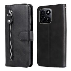 Custodia per telefono in pelle con cerniera e texture di vitello alla moda per Honor Play 60 Plus (nero)