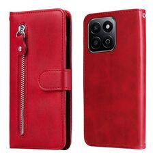 Custodia per telefono in pelle con cerniera e texture di vitello alla moda per Honor Play 60 Plus (rosso)