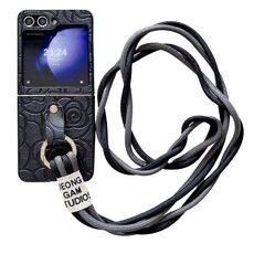 Per Samsung Galaxy Z Flip6 Impression Camellia Pattern Custodia protettiva per telefono con anello di diamanti e cordino lungo (nero)