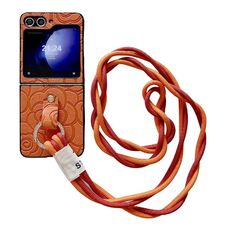 Per Samsung Galaxy Z Flip6 Custodia protettiva con motivo Camelia Impression con anello di diamanti e cordino lungo (arancione)