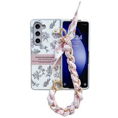 Per Samsung Galaxy Z Fold6 Custodia per telefono in PC dipinta con vernice perlescente con braccialetto sciarpa fai da te (fiore schizzo)